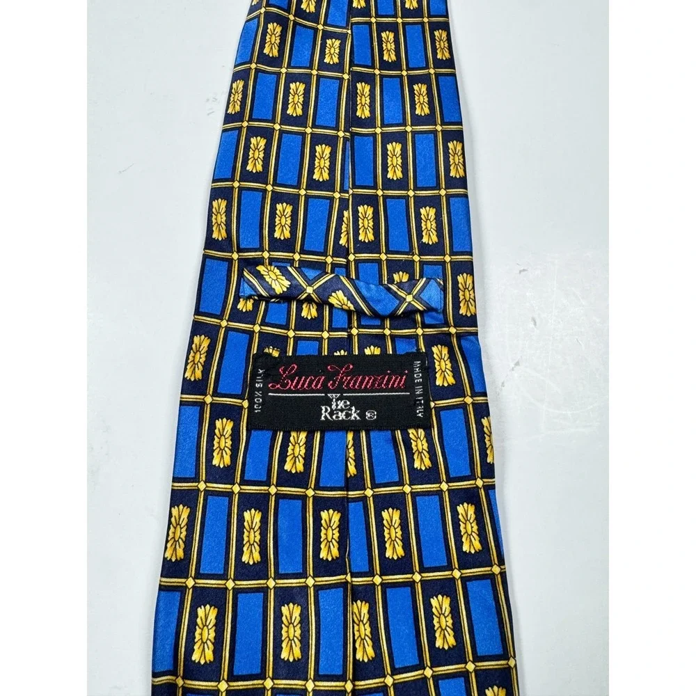 Luca Franzini Mens Blue Yellow Geometric Print Silk Adjustable Formal Neck‎ Tie